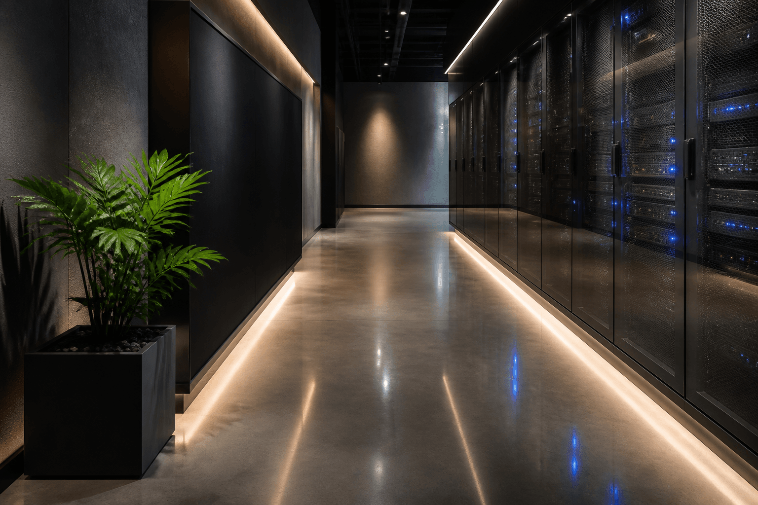 Private data center corridor representing on-premise Zayvro deployment